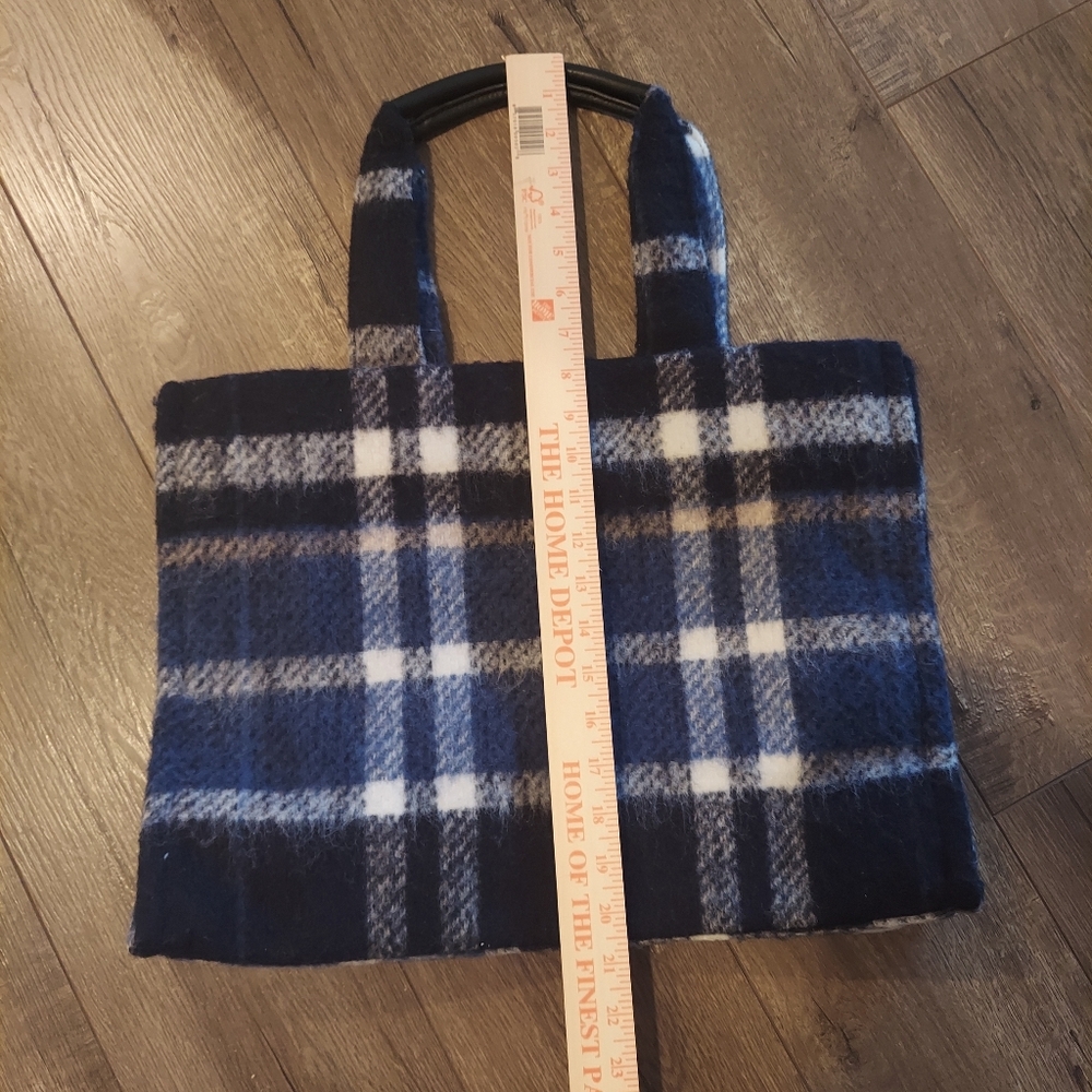 H&M Plaid Wool Tote Bag – Blue, Navy & White Check | Cozy Winter Purse - Picture 10 of 10